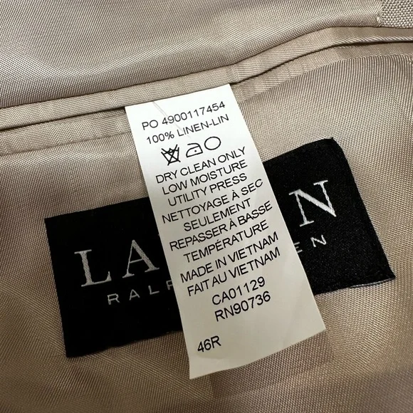 LAUREN Ralph Lauren Lassiter 100% Linen Blue, Brown and Tan Plaid Blazer, 46R - Picture 8 of 11